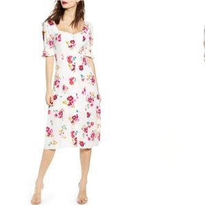 NWT Floral Print Feont Button Midi Dress